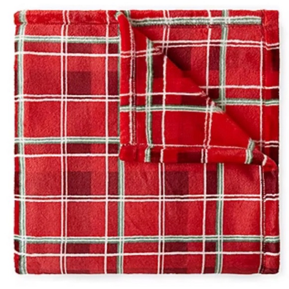 North Pole Trading Co Red Plaid Velvet Plush Christmas Throw Blanket 60 x 50 - Picture 1 of 5